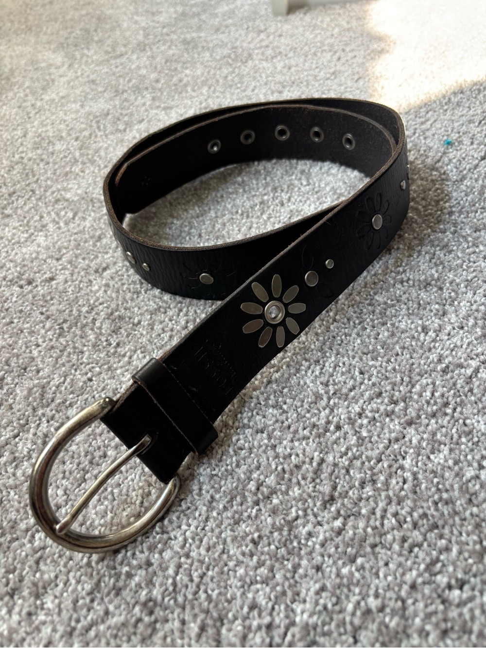 Fossil Leather Floral Studded Belt - Black